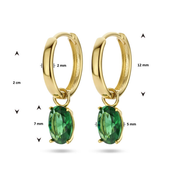 klapoorringen hanger groen zirkonia 14K geelgoud - Afbeelding 4