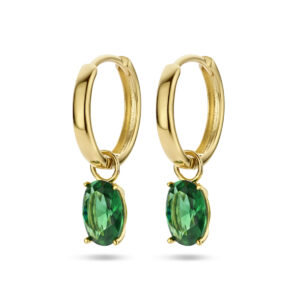 klapoorringen hanger groen zirkonia 14K geelgoud