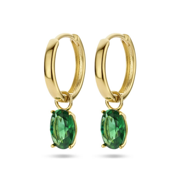 klapoorringen hanger groen zirkonia 14K geelgoud