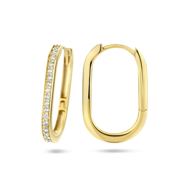 klapoorringen paperclip zirkonia 14K geelgoud - Afbeelding 3
