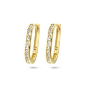 klapoorringen paperclip zirkonia 14K geelgoud