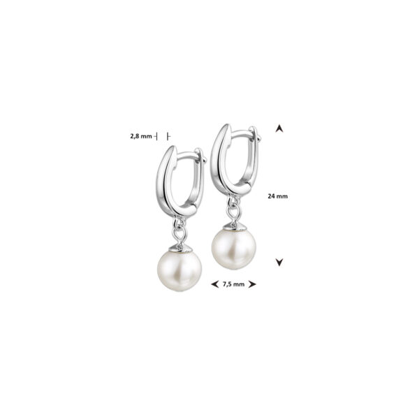 klapoorringen parel zilver gerhodineerd - Afbeelding 2