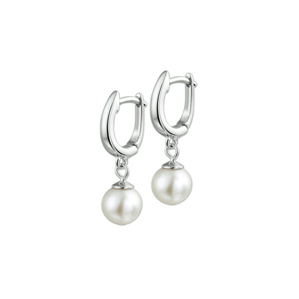 klapoorringen parel zilver gerhodineerd
