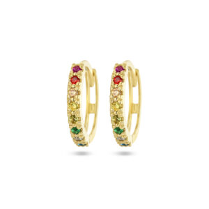 klapoorringen regenboog zirkonia 14K geelgoud