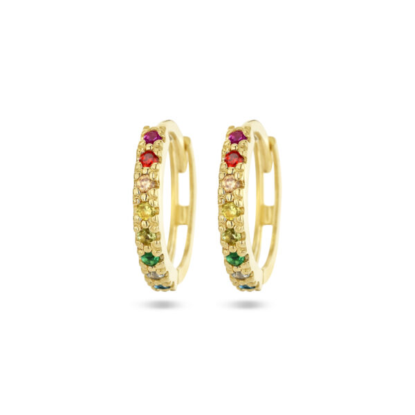 klapoorringen regenboog zirkonia 14K geelgoud