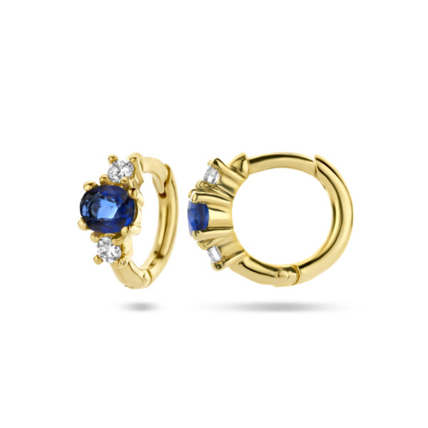 klapoorringen saffier en diamant 0.10ct (2x0.05ct) h si 14K geelgoud - Afbeelding 3