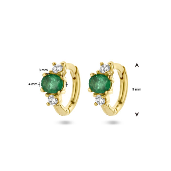 klapoorringen smaragd en diamant 0.10ct (2x0.05ct) h si 14K geelgoud - Afbeelding 4