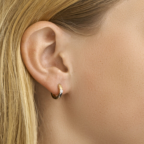 klapoorringen zirkonia 14K bicolor goud geel/wit - Afbeelding 2