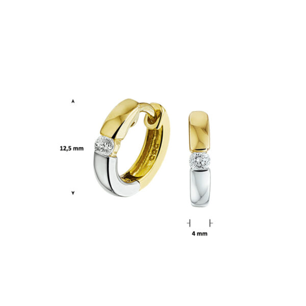 klapoorringen zirkonia 14K bicolor goud geel/wit - Afbeelding 3