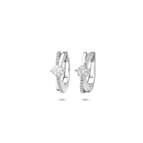 klapoorringen zirkonia 16 mm zilver gerhodineerd
