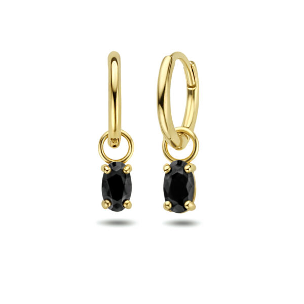 klapoorringen zwart zirkonia 14K geelgoud - Afbeelding 3