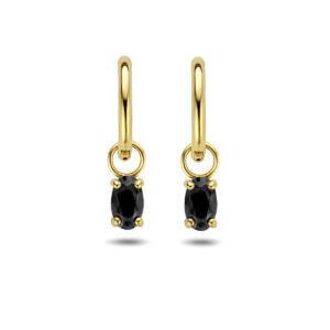 klapoorringen zwart zirkonia 14K geelgoud