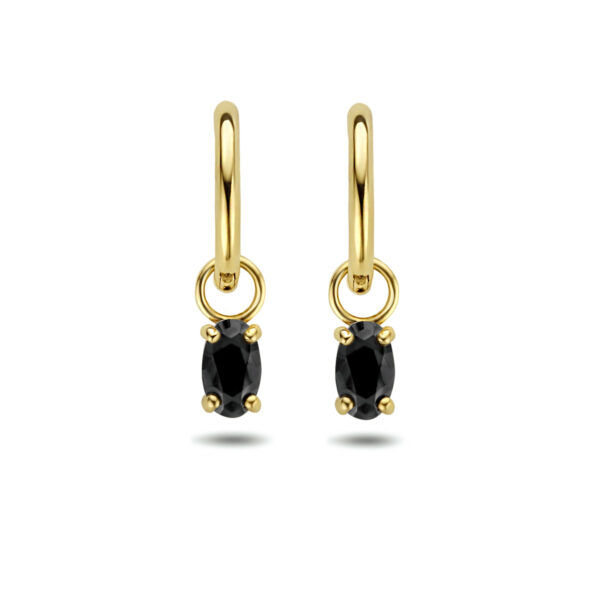 klapoorringen zwart zirkonia 14K geelgoud