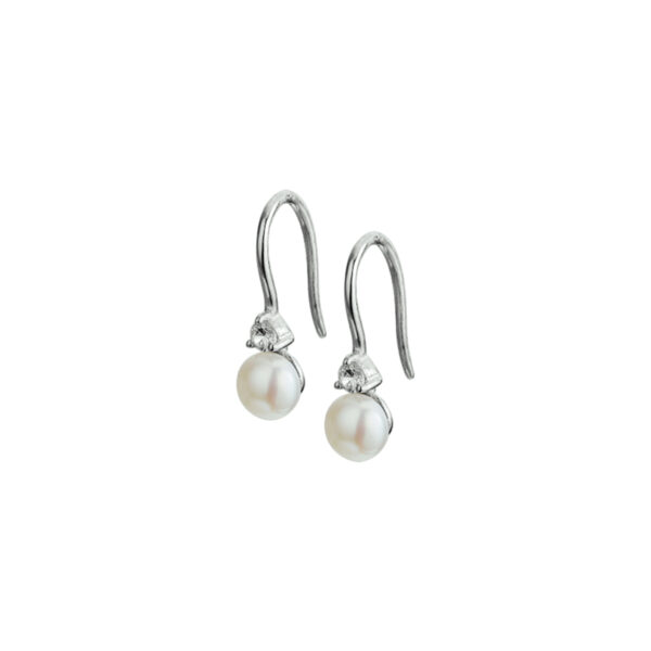 oorhangers  franse haak parel en zirkonia zilver gerhodineerd