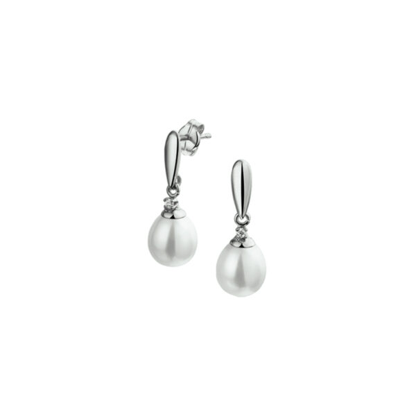 oorhangers parel en zirkonia 14K witgoud