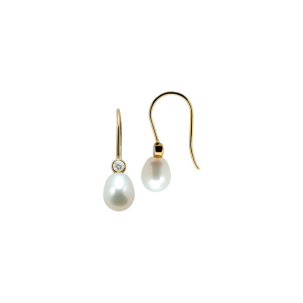 oorhangers parel en zirkonia franse haak 14K geelgoud