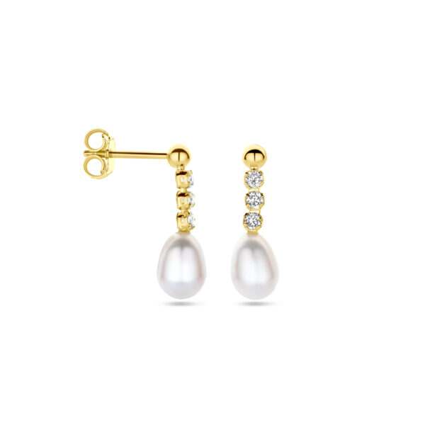 oorhangers zirkonia en parel 19 mm 14K geelgoud - Afbeelding 3