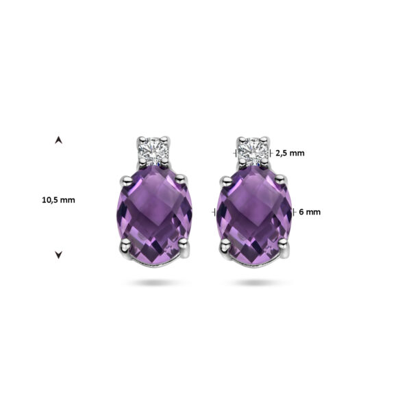 oorknoppen amethist en zirkonia 10,5 mm zilver gerhodineerd - Afbeelding 4