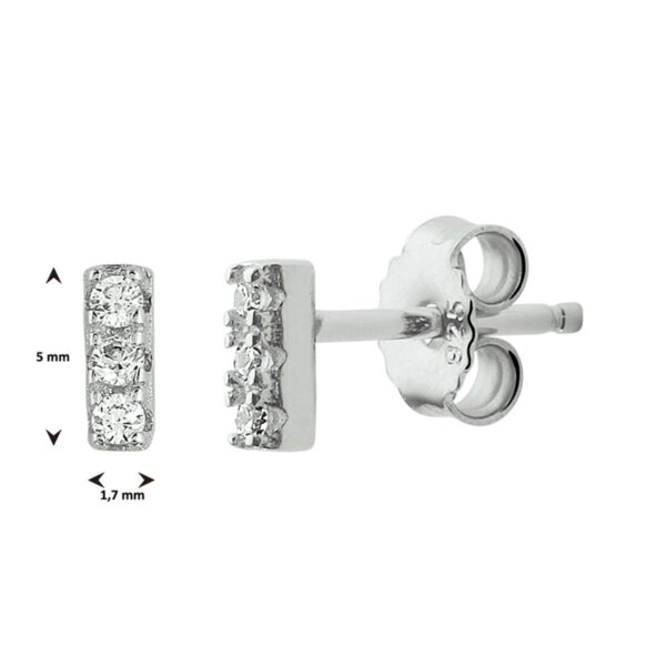 oorknoppen balkje zirkonia zilver gerhodineerd - Afbeelding 3