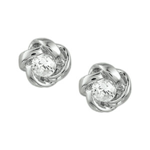 oorknoppen bloem en zirkonia zilver gerhodineerd