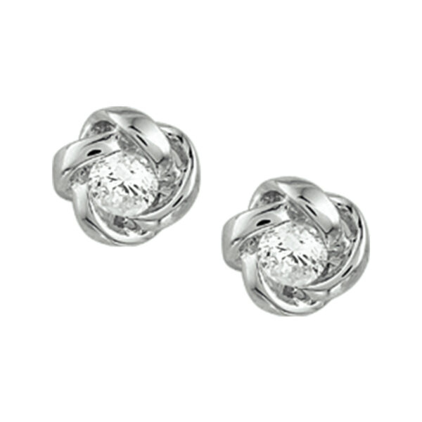 oorknoppen bloem en zirkonia zilver gerhodineerd