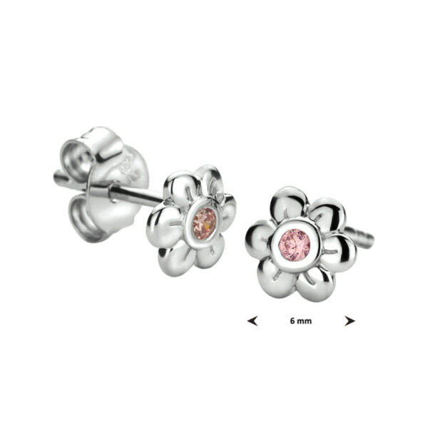 oorknoppen bloem roze zirkonia zilver gerhodineerd - Afbeelding 3