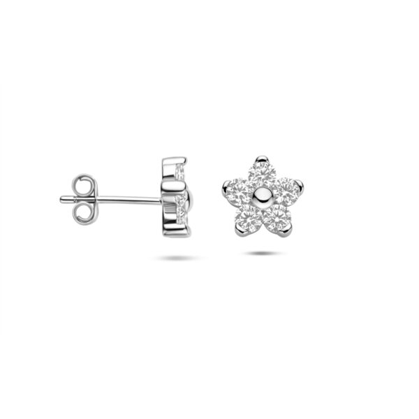 oorknoppen bloem zirkonia 8,5 mm zilver gerhodineerd - Afbeelding 3