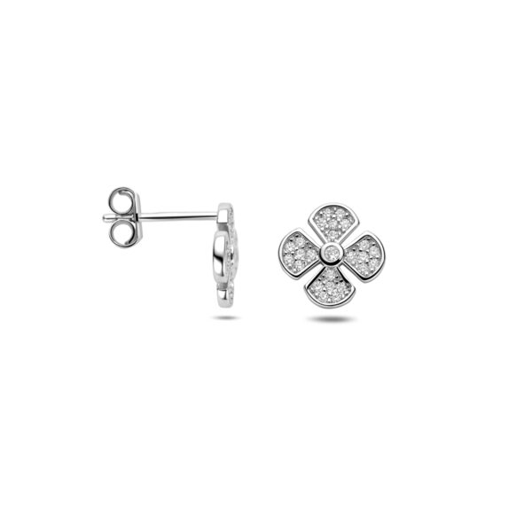 oorknoppen bloem zirkonia 9,5 mm zilver gerhodineerd - Afbeelding 3
