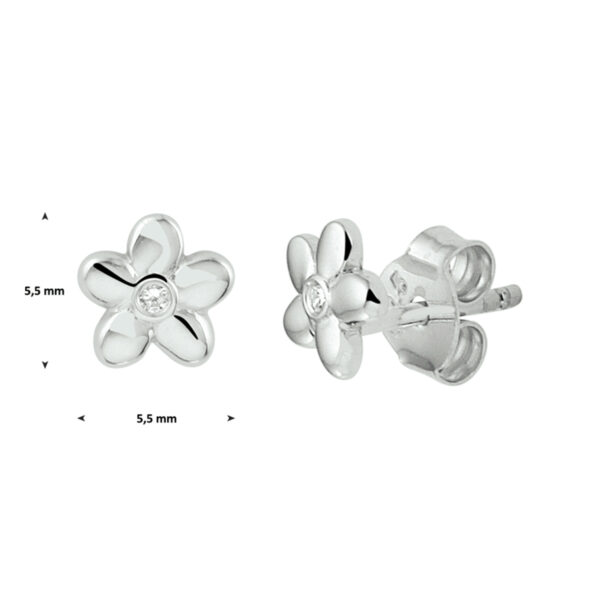 oorknoppen bloem zirkonia zilver gerhodineerd - Afbeelding 3