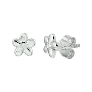 oorknoppen bloem zirkonia zilver gerhodineerd