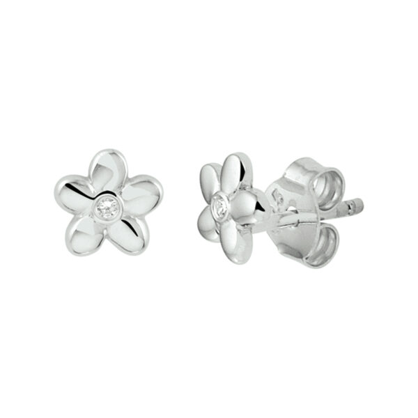 oorknoppen bloem zirkonia zilver gerhodineerd
