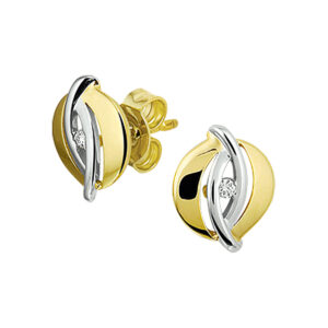 oorknoppen diamant 0.03ct (2x0.015ct) h si bicolor gestift 14K geelgoud