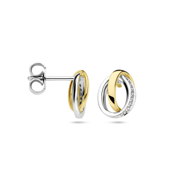 oorknoppen diamant 0.05ct (2x 0.025ct) h si 14K bicolor goud geel/wit - Afbeelding 3