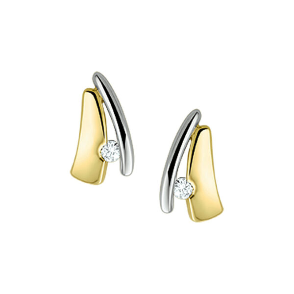 oorknoppen diamant 0.05ct (2x0.025) h si 14K bicolor goud geel/wit