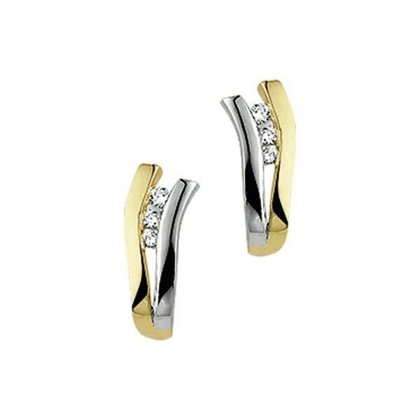 oorknoppen diamant0.082 (2x0.041) h p1 14K bicolor goud geel/wit