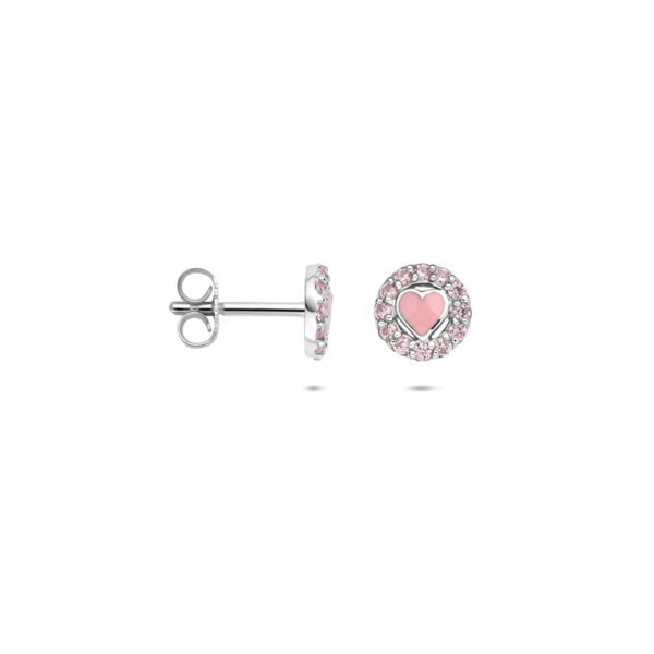 oorknoppen emaille hart zirkonia 7 mm zilver gerhodineerd - Afbeelding 3
