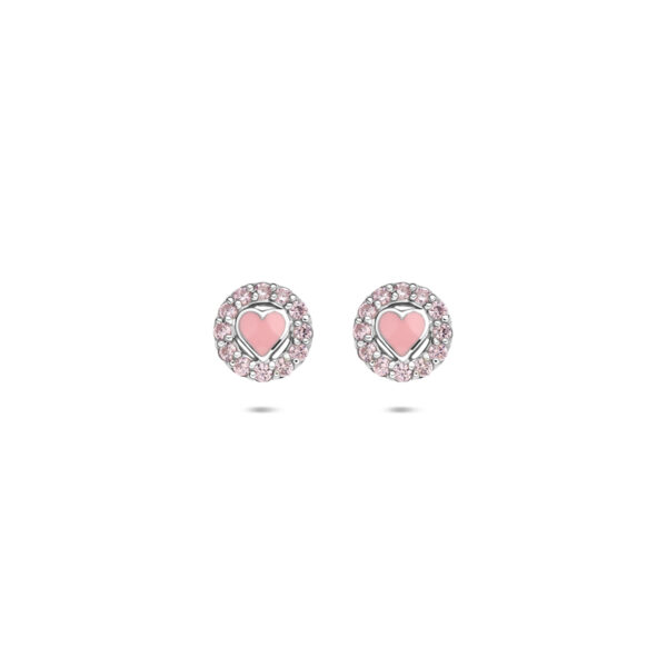 oorknoppen emaille hart zirkonia 7 mm zilver gerhodineerd