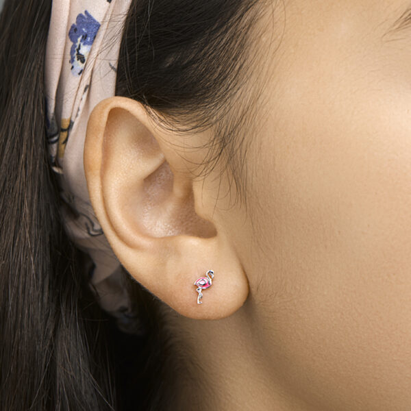 oorknoppen flamingo zilver gerhodineerd - Afbeelding 2