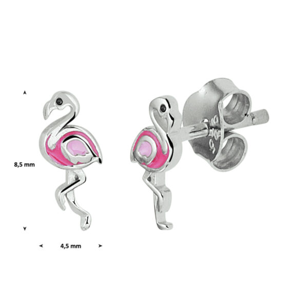 oorknoppen flamingo zilver gerhodineerd - Afbeelding 3