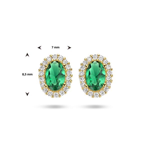 oorknoppen groen en wit zirkonia halo 14K geelgoud - Afbeelding 4