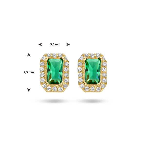 oorknoppen groen en wit zirkonia halo 14K geelgoud - Afbeelding 4