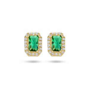 oorknoppen groen en wit zirkonia halo 14K geelgoud