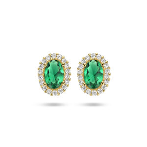 oorknoppen groen en wit zirkonia halo 14K geelgoud
