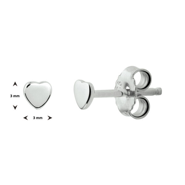 oorknoppen hart zilver gerhodineerd - Afbeelding 3