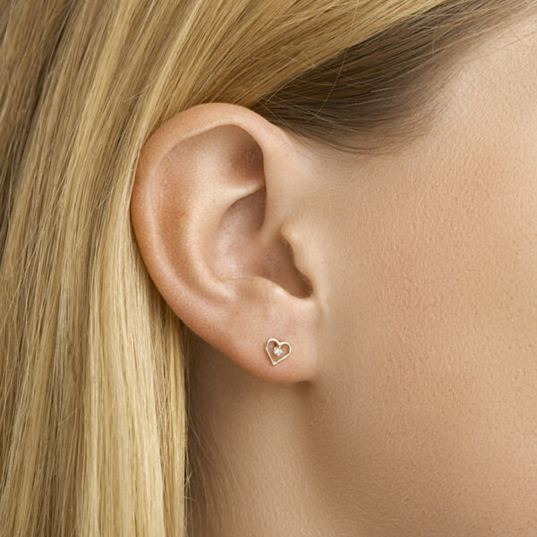oorknoppen hart zirkonia 14K geelgoud - Afbeelding 2
