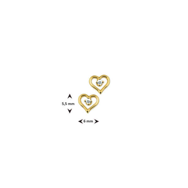 oorknoppen hart zirkonia 14K geelgoud - Afbeelding 3