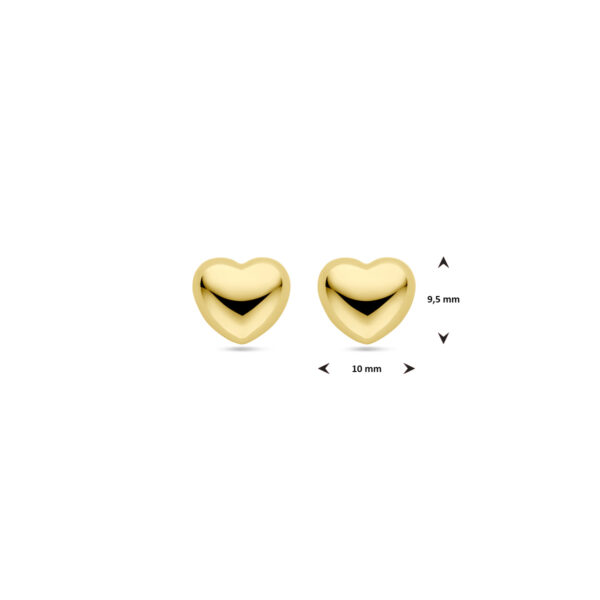 oorknoppen hartje 9,5 mm 1 micron zilver verguld (geel) - Afbeelding 4