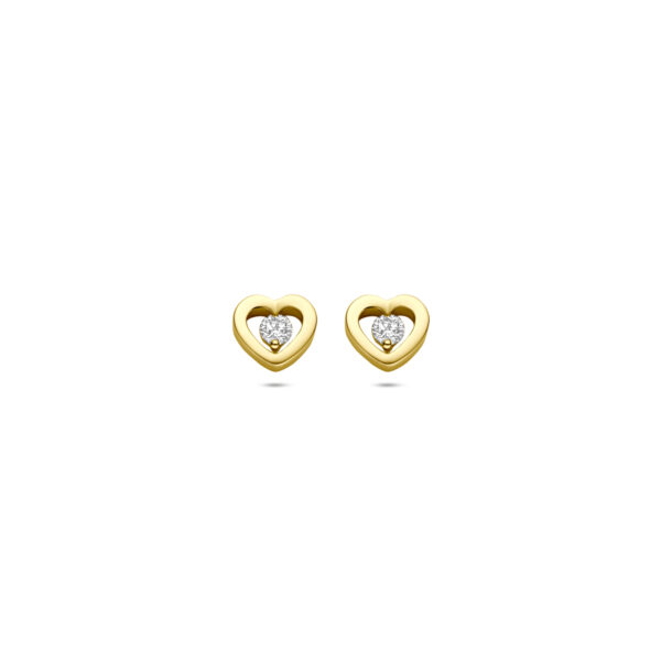 oorknoppen hartjes diamant 0.10ct (2x 0.05ct) h si 5,5 mm 14K geelgoud