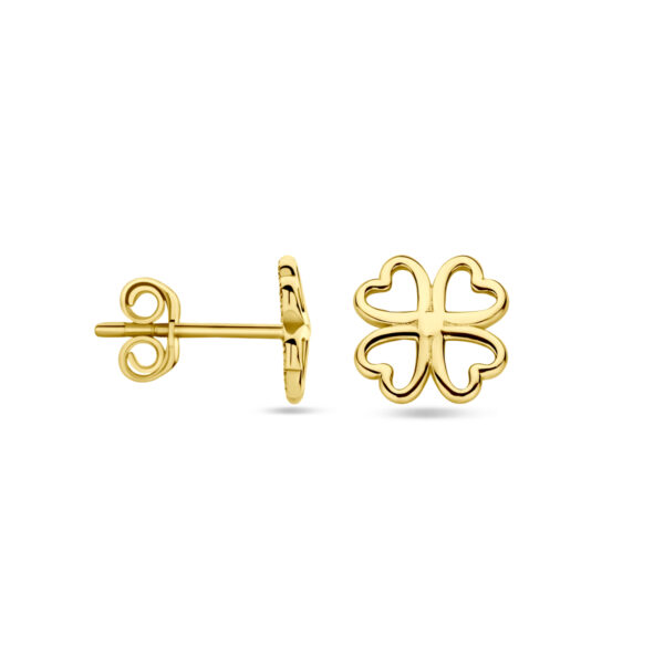 oorknoppen klavertje 8 mm 14K geelgoud - Afbeelding 3