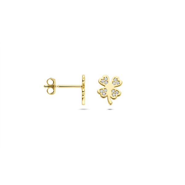 oorknoppen klavertje zirkonia 7,5 mm 14K geelgoud - Afbeelding 3